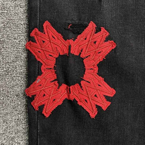 Calça Amiri Jeans Logo Preta/Vermelha